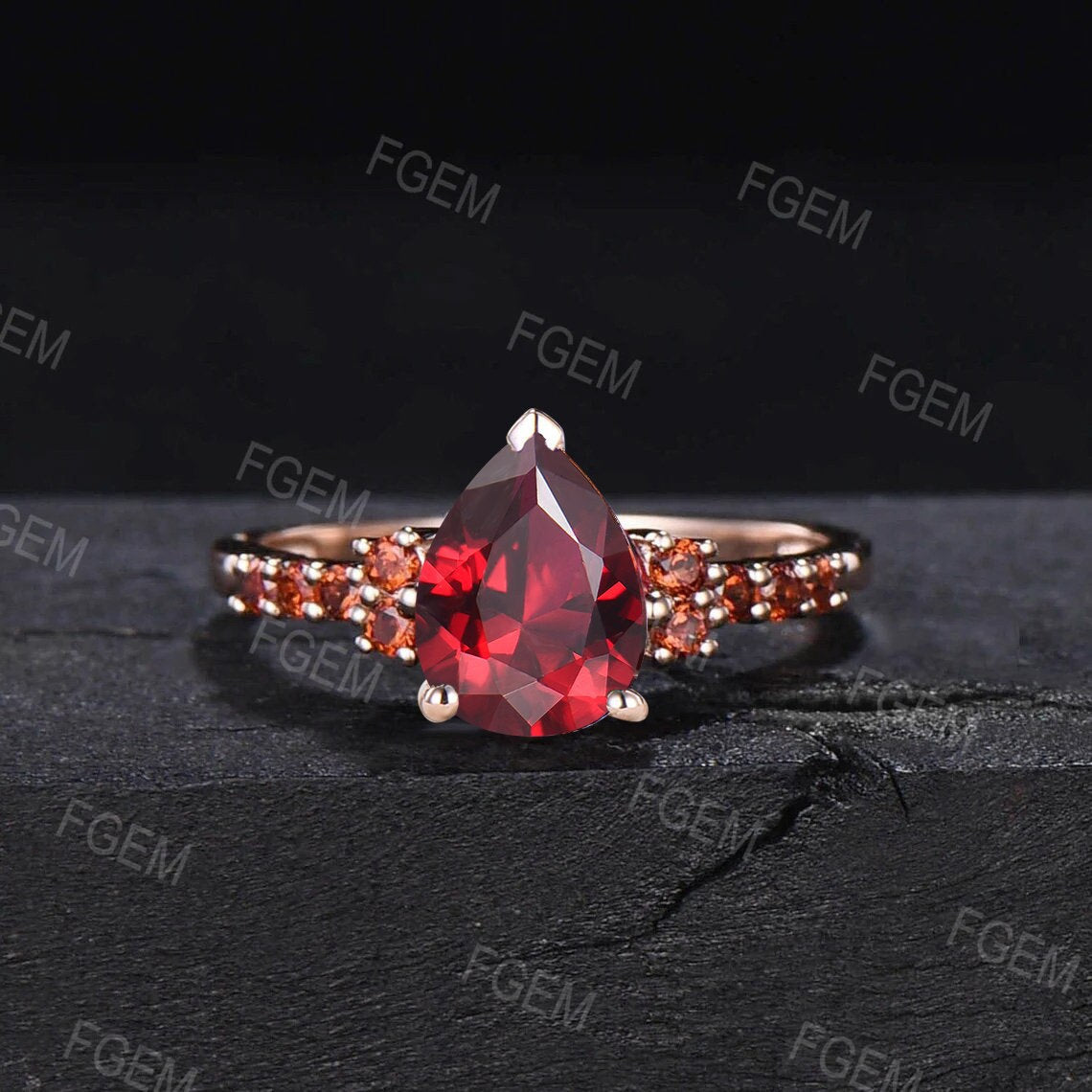 1.25ct Pear Shaped Half Eternity Ruby Engagement Ring July Birthstone Wedding Ring Red Ruby Gemstone Jewelry Birthday/Anniversary Ring Women