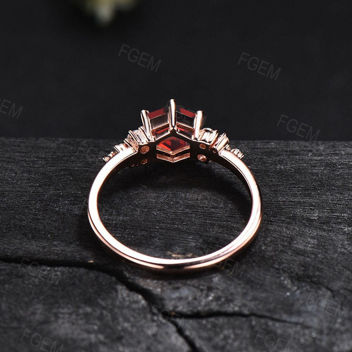 July Birthstone Wedding Ring 1ct Hexagon Cut Red Ruby Gemstone Jewelry Rose Gold Ruby Cluster Engagement Rings Anniversary Ring For Women