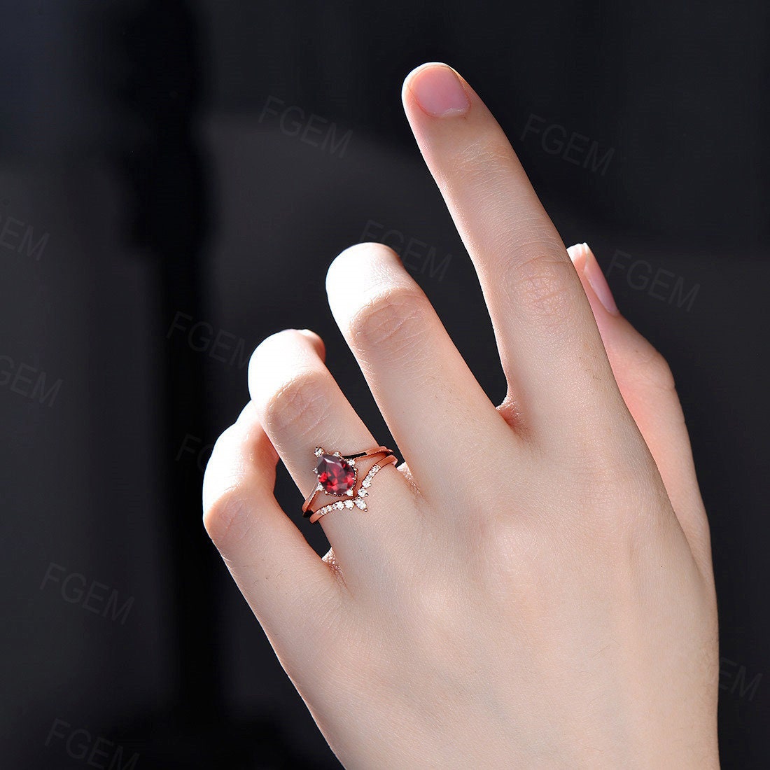 Sterling Silver 1.25ct Pear Shaped Ruby Engagement Ring Set Anniversary/Birthday Gift for Women July Birthstone Gift Red Gemstone Jewelry