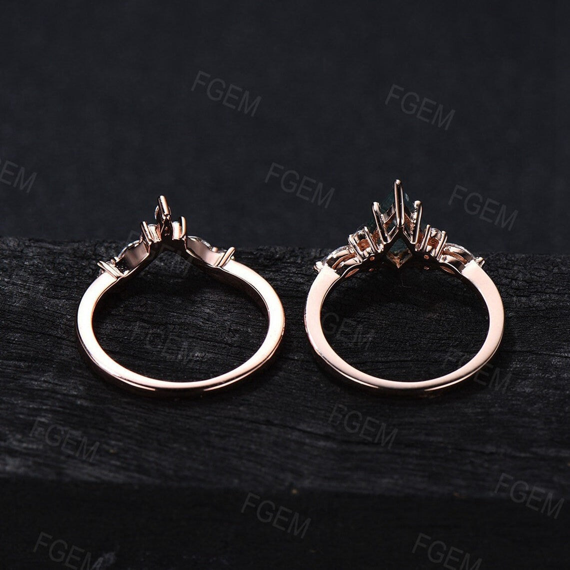Kite Shaped Opal Moon Engagement Ring Set Rose Gold Fire Opal Bridal Set Moissanite Amethyst Wedding Ring October Birthstone Jewelry Gifts