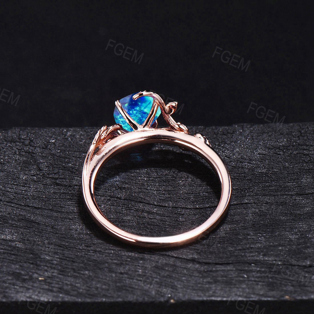 Sterling Silver Blue Opal Ring Fire Opal Jewelry 1.5ct Oval Cut Dainty Leaf Opal Engagement Ring Twig Nature Inspired Blue Opal Promise Ring