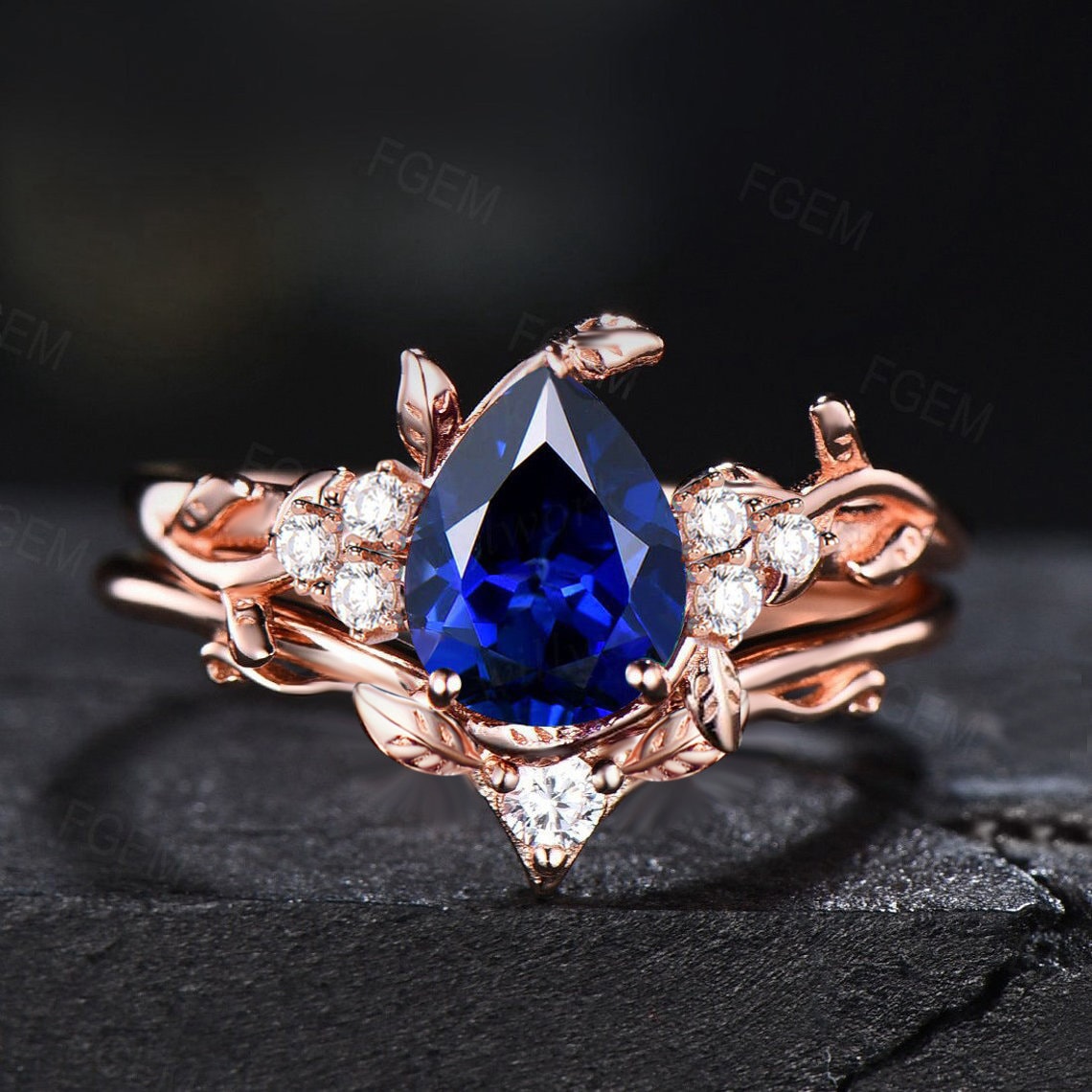 Blue Sapphire Pear Shaped Ring. Teardrop Ring. September