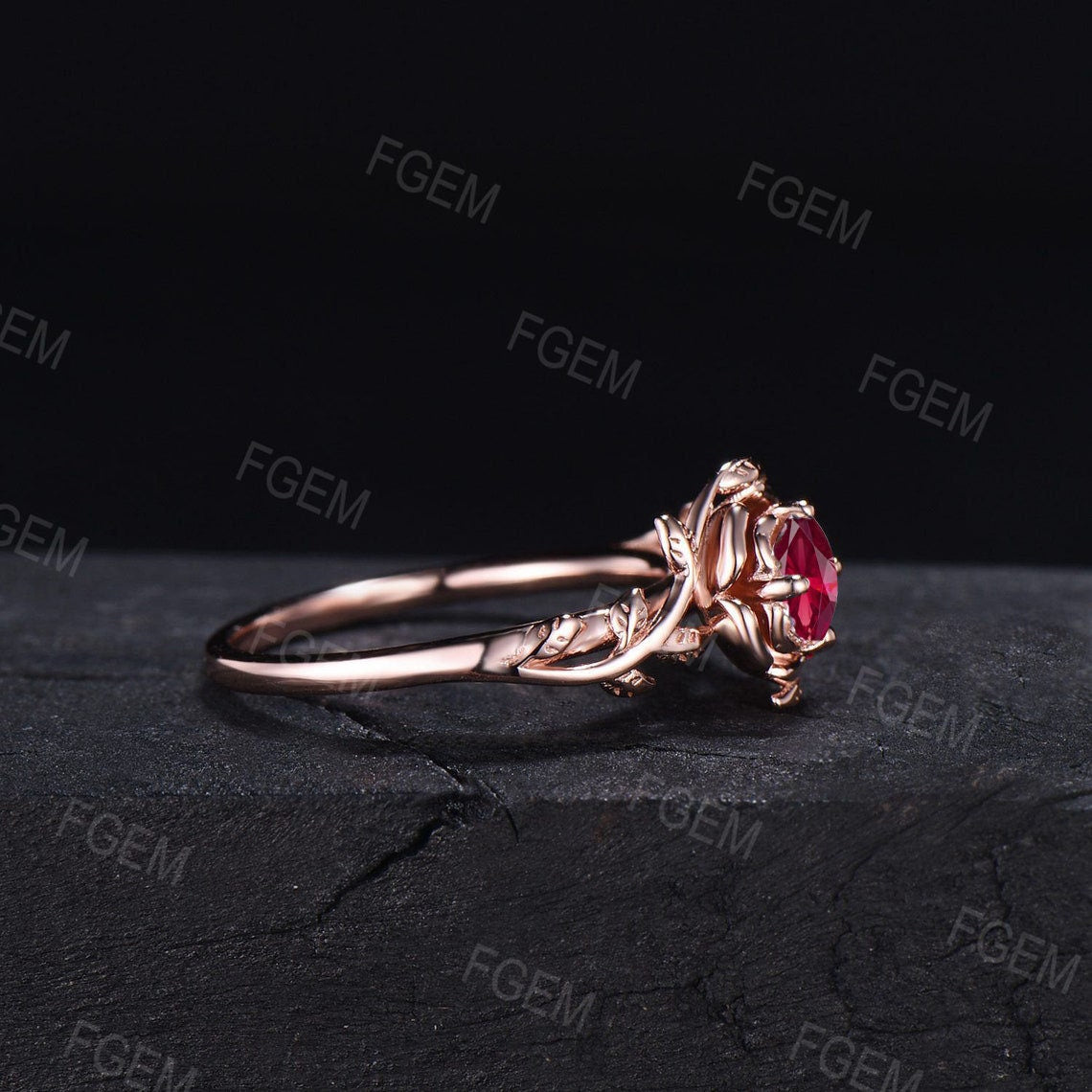 Nature Inspired Garnet Red Gemstone Ring 5mm Round Twig Leaf Garnet Engagement Rings Flower Blue Sapphire Wedding Ring January Birthstone