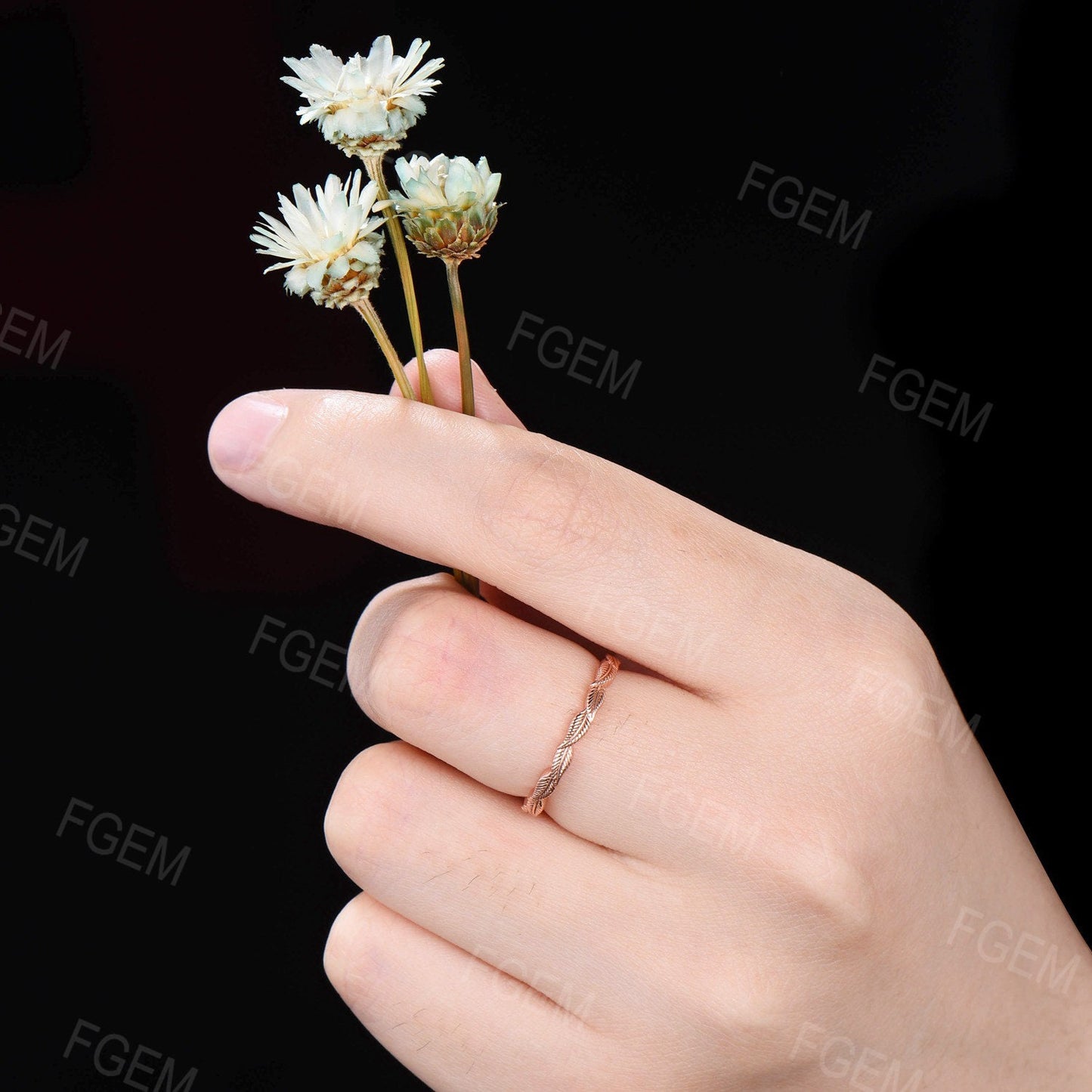 10K Rose Gold Leaf Wedding Band,Minimalist Nature Inspired Wedding Ring Anniversary /Graduation Gift, Simple Branch Ring ,Leaf Stacking Ring