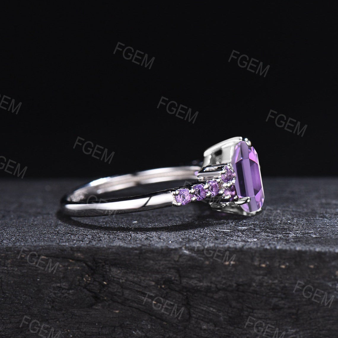 February Birthstone Wedding Ring 1.25ct Pear Shaped Half Eternity Amethyst Engagement Ring White Gold Natural Purple Crystal Amethyst Ring
