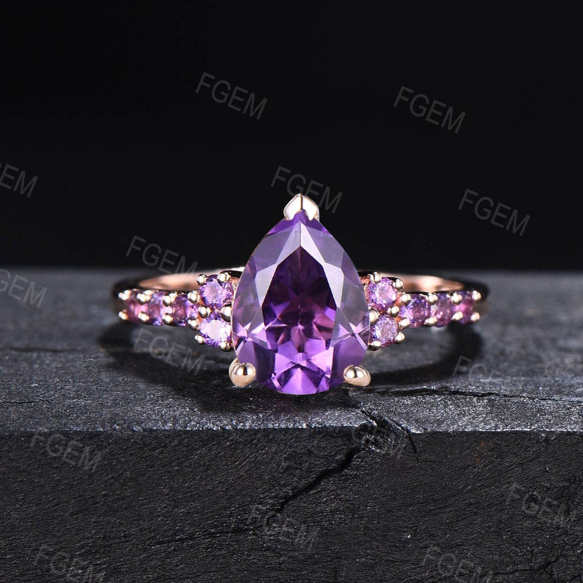 February Birthstone Wedding Ring 1.25ct Pear Shaped Half Eternity Amethyst Engagement Ring White Gold Natural Purple Crystal Amethyst Ring