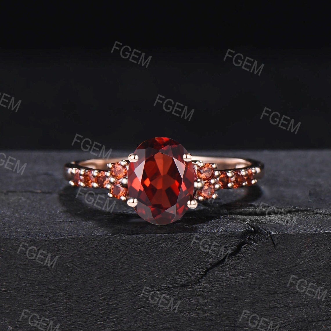 Oval/Pear/Hexagon Half Eternity Garnet Engagement Ring January Birthstone Wedding Ring Natural Red Garnet Jewelry Birthday/Anniversary Gift