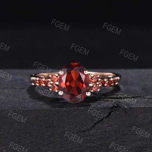 Oval/Pear/Hexagon Half Eternity Garnet Engagement Ring January Birthstone Wedding Ring Natural Red Garnet Jewelry Birthday/Anniversary Gift