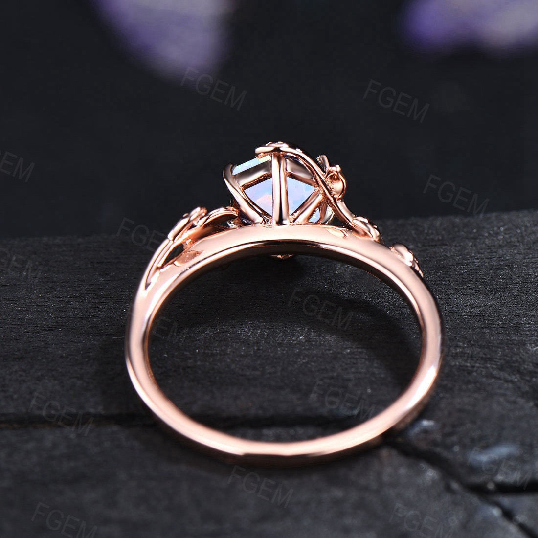 Sterling Silver White Opal Ring for Women 1ct Hexagon Opal Engagement Ring Nature Inspired Leaf Opal Ring October Birthstone Jewelry Gifts