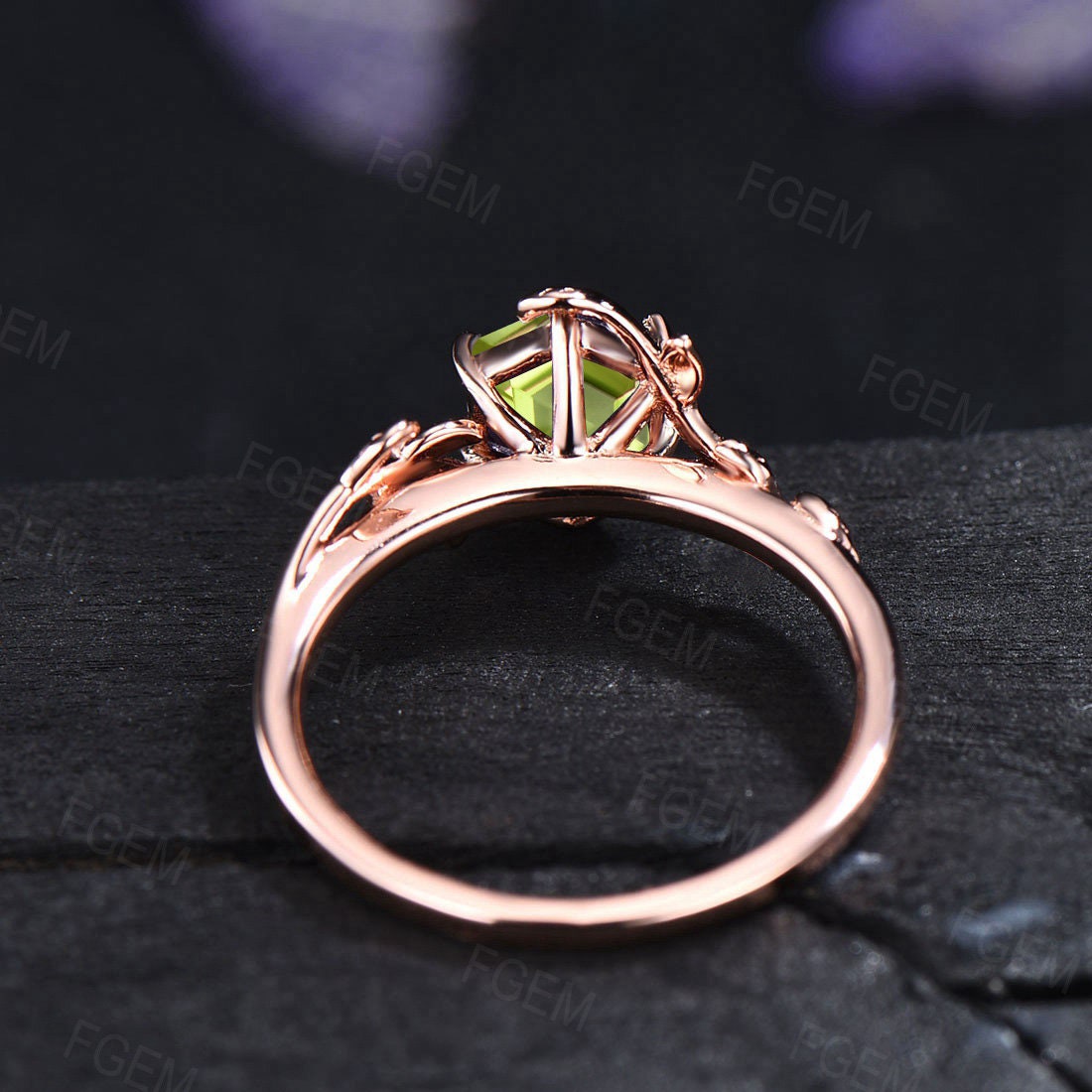 1ct Hexagon Natural Peridot Solitaire Ring Nature Inspired Leaf Peridot Wedding Ring Vintage Green Engagement Ring August Birthstone Jewelry