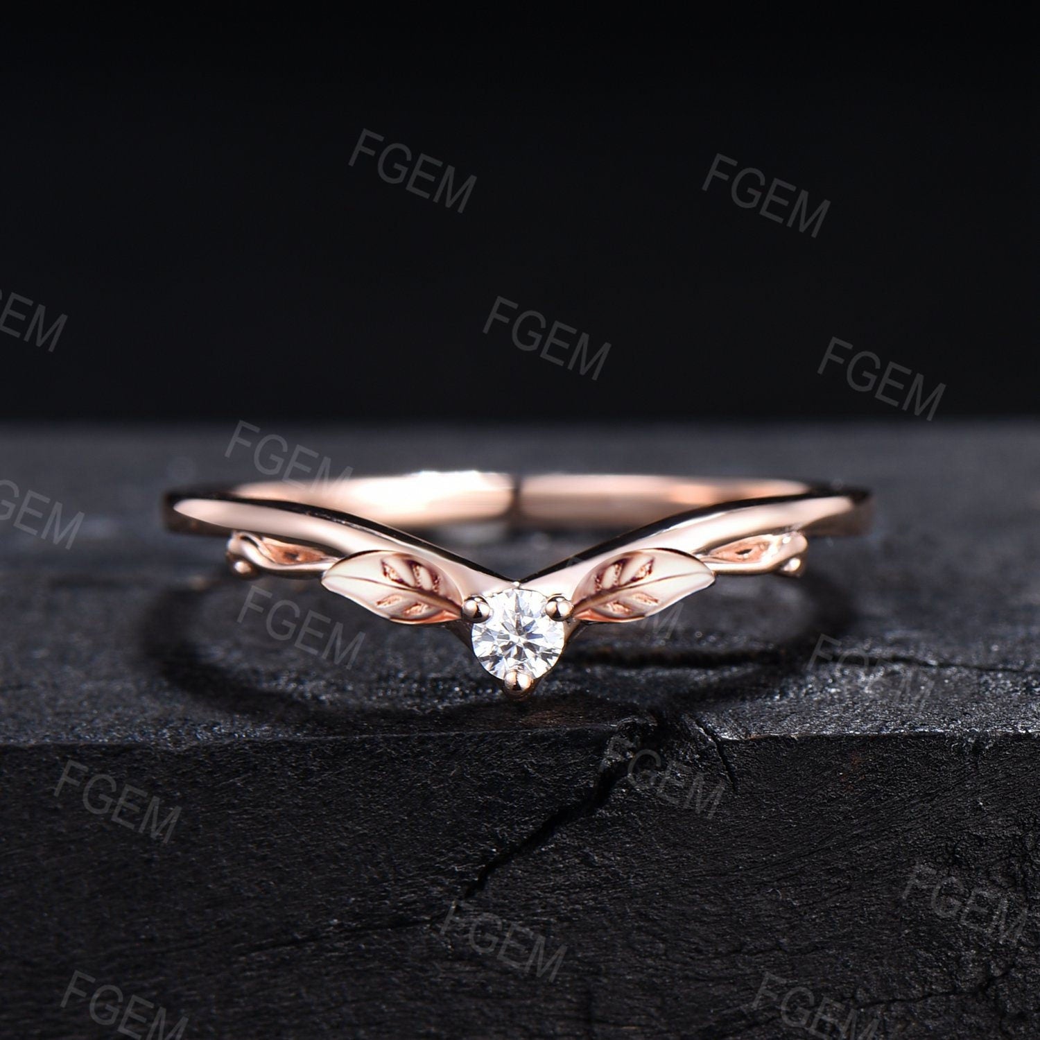 Curved Diamond wedding band Unique leaf ring Rose gold wedding band woman wedding ring Diamond matching wedding Stacking Anniversary popular gift