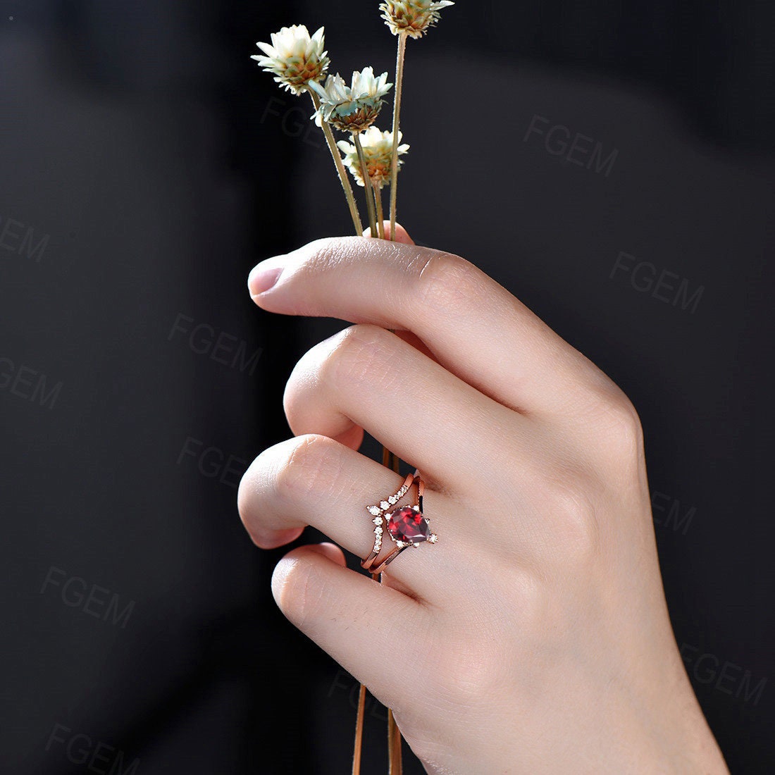 Sterling Silver 1.25ct Pear Shaped Ruby Engagement Ring Set Anniversary/Birthday Gift for Women July Birthstone Gift Red Gemstone Jewelry