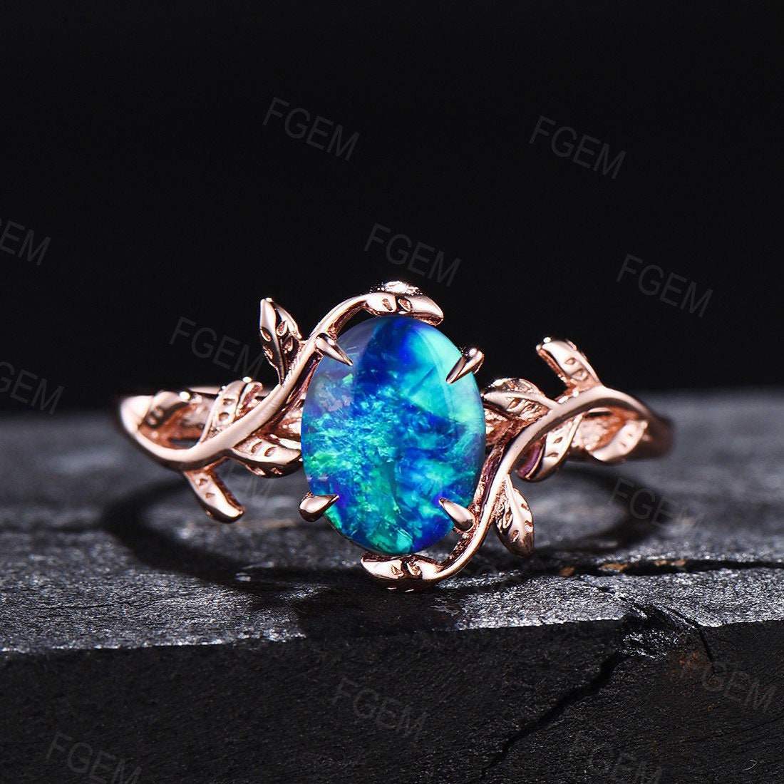 Sterling Silver Blue Opal Ring Fire Opal Jewelry Oval Cut