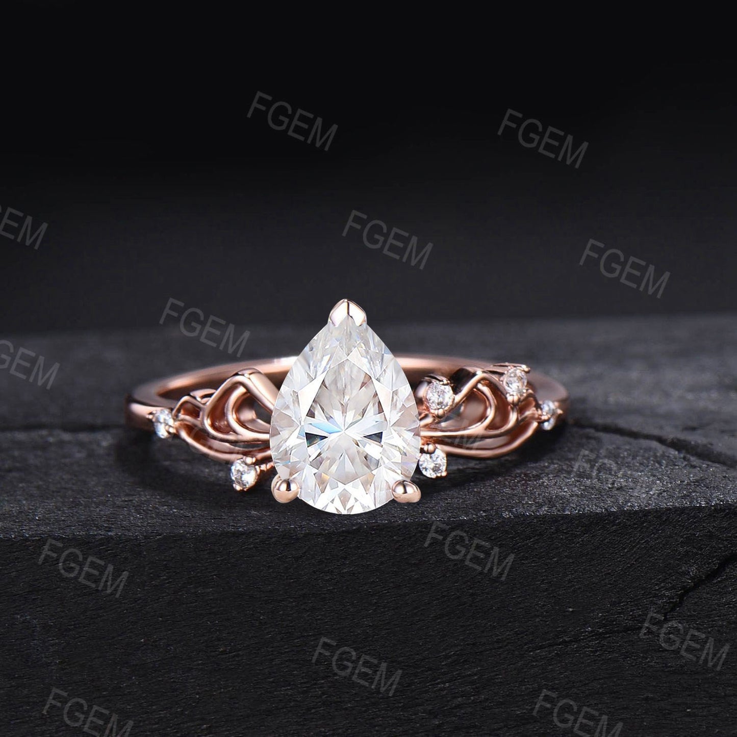 1.25ct Pear Shaped Moissanite Engagement Rings 10K Rose Gold Diamond Wedding Ring Gift Unique Bow Tie Moissaite Band Bowknot Engagement Ring