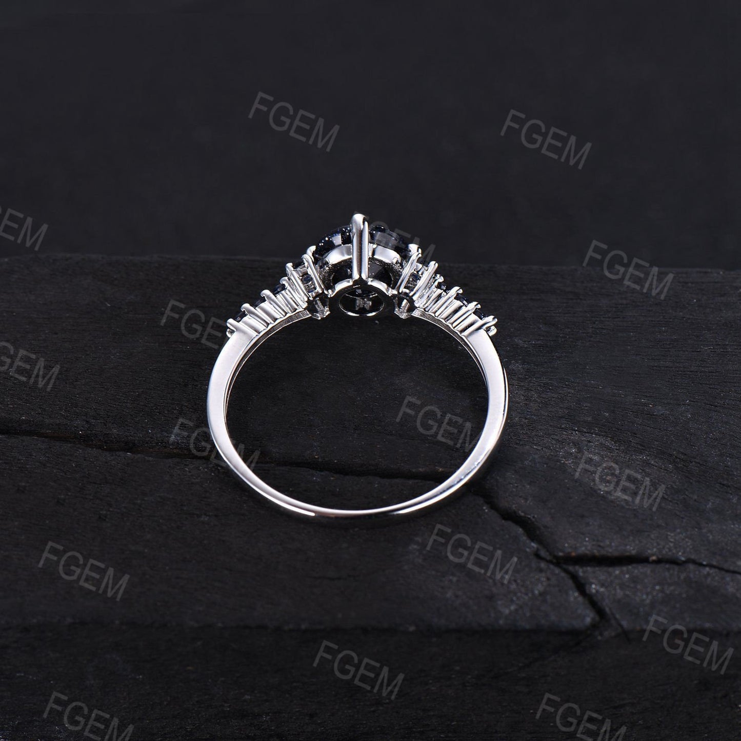 7mm Round Cut Starry Sky Blue Sandstone Engagement Rings Blue Sapphire Wedding Ring Unique Handmade Proposal Gifts for Women Platinum Ring