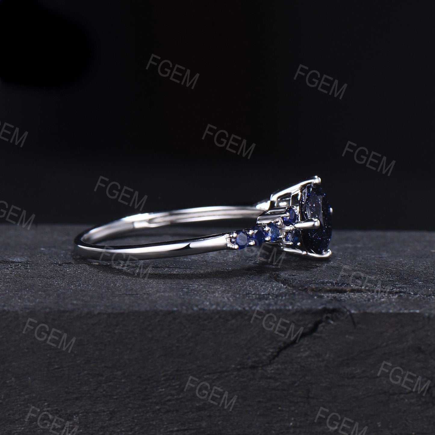 7mm Round Cut Starry Sky Blue Sandstone Engagement Rings Blue Sapphire Wedding Ring Unique Handmade Proposal Gifts for Women Platinum Ring