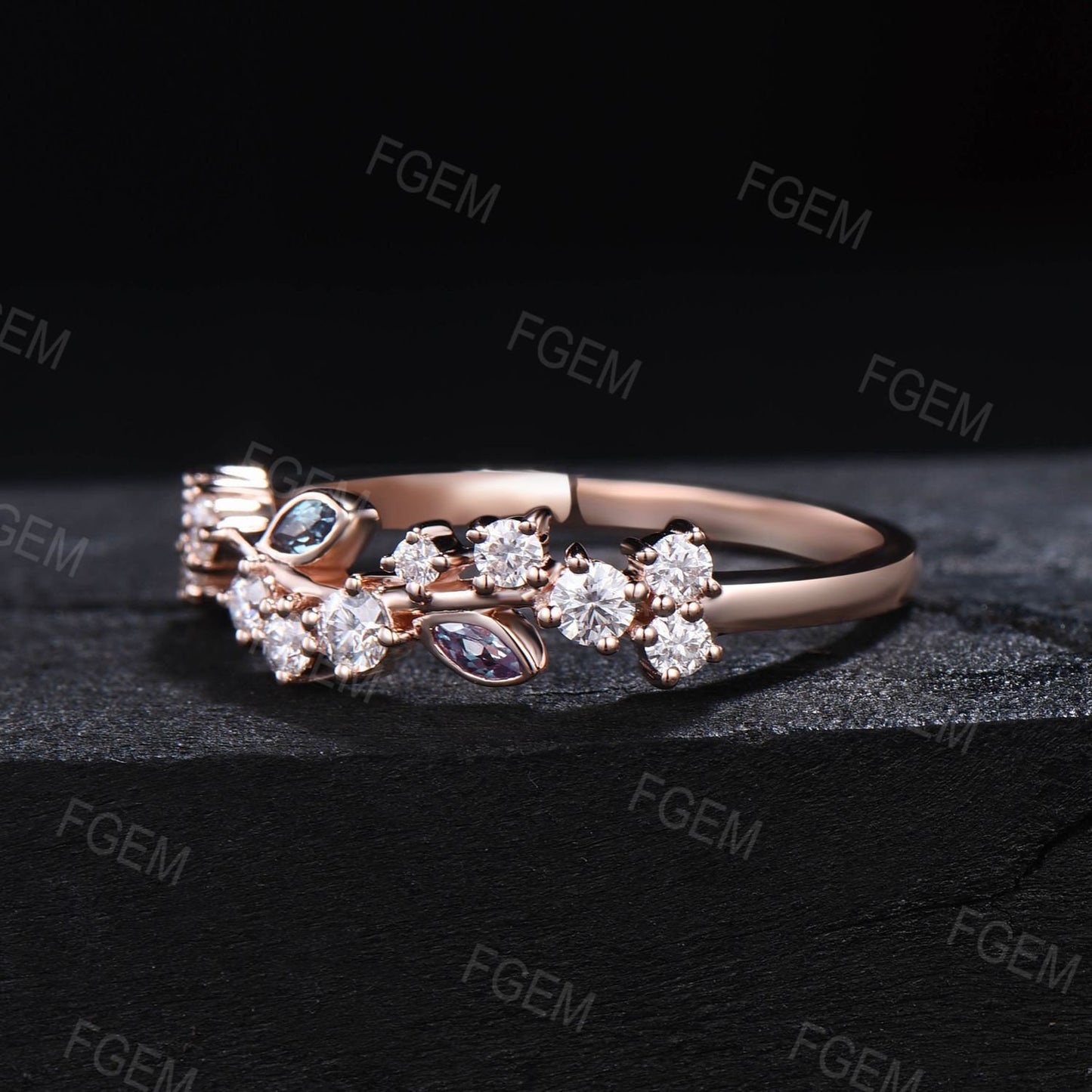 Flower Leaf Alexandrite Wedding Band Leaf Branch Ring Vintage Minimalist Moissanite Alexandrite Wedding Ring Unique Moissanite Wedding Band