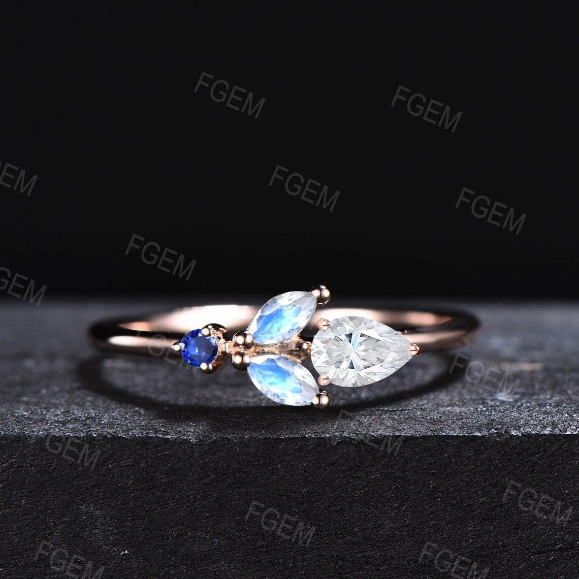 Pear Cut Moissanite Sapphire Ring Marquise Cluster Moonstone Ring Minimalist Moissanite Diamond Flower Wedding Ring Unique Anniversary Gifts