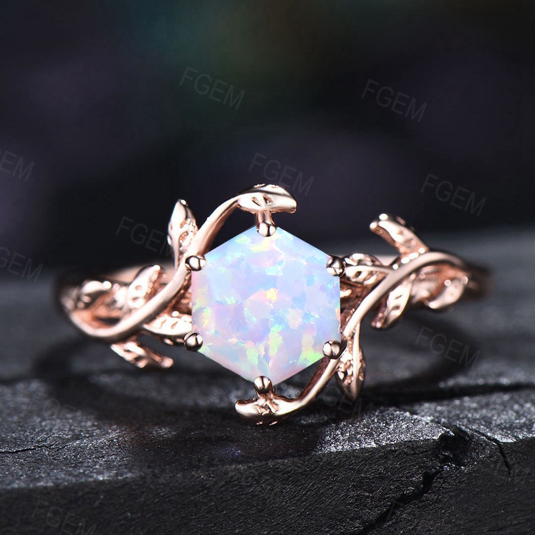 Sterling Silver White Opal Ring for Women 1ct Hexagon Opal