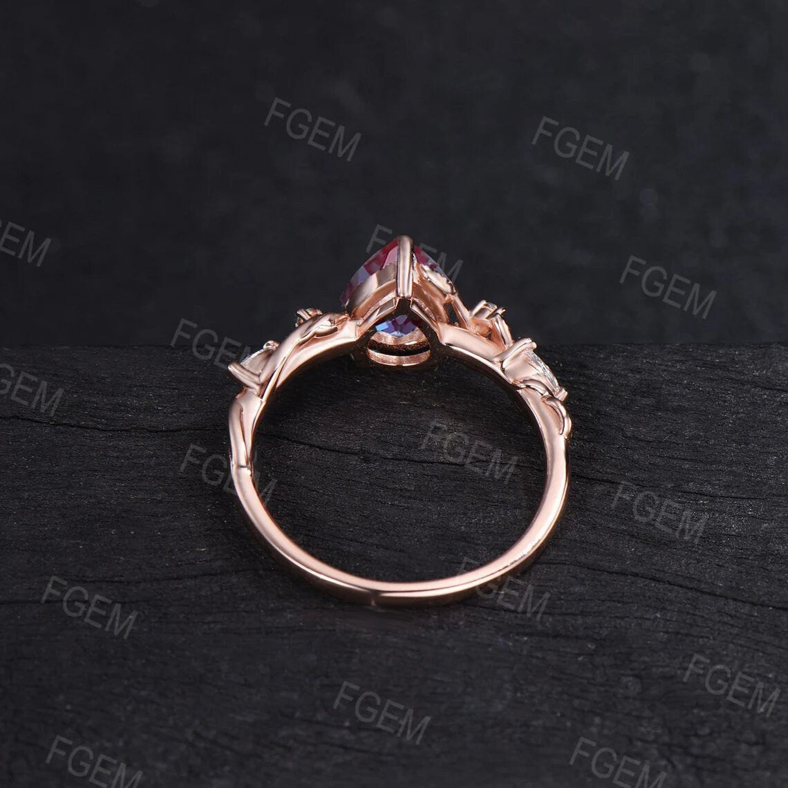 Twist Leaf Red Ruby Ring 1.25ct Pear Ruby Gemstone Jewelry 10K Rose Gold Nature Inspired Ruby Engagement Ring July Birthstone Christmas Ring