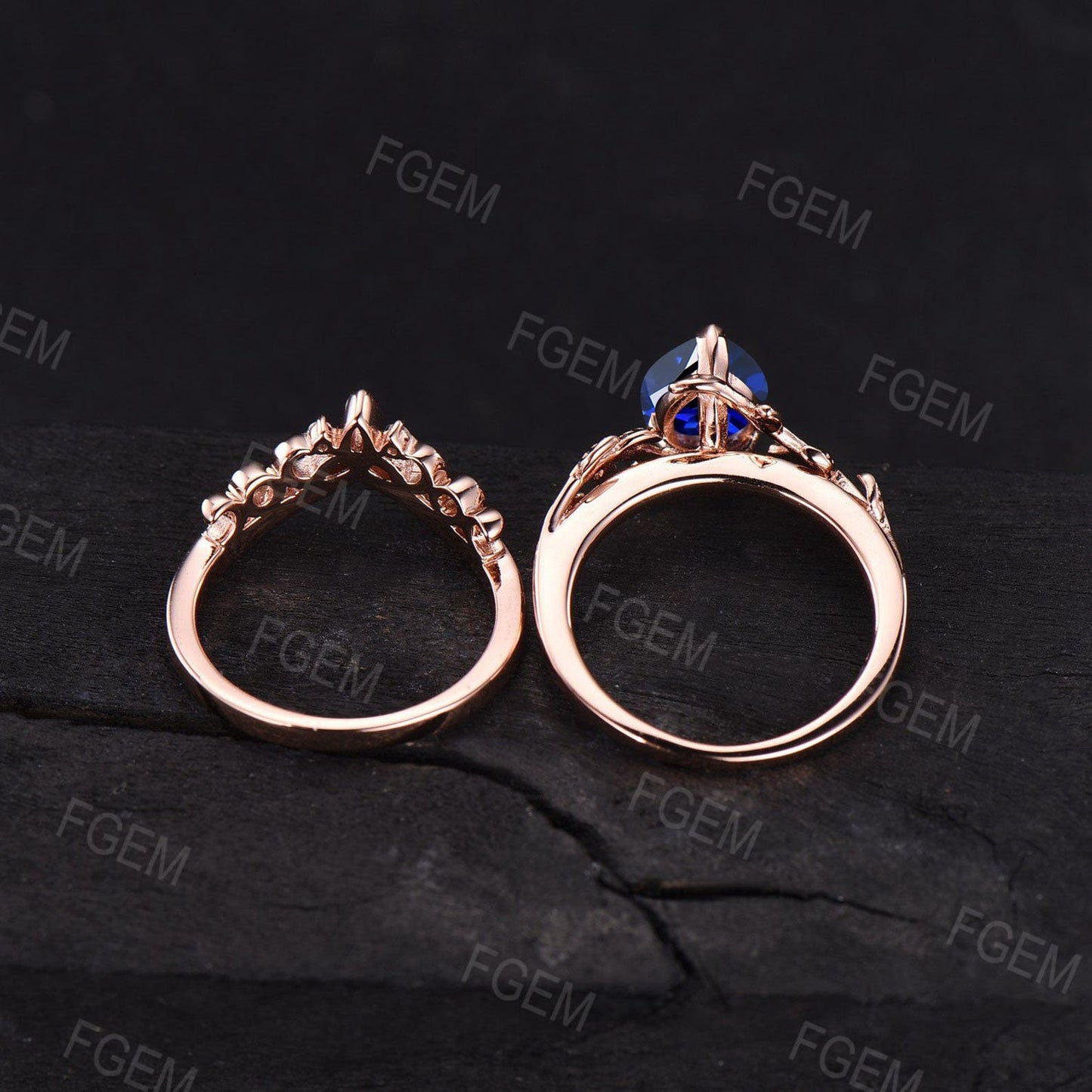 Sterling Silver Teardrop Blue Sapphire Engagement Ring Set Vintage Blue Bridal Set September Birthstone Jewelry Celtic Promise Ring Women