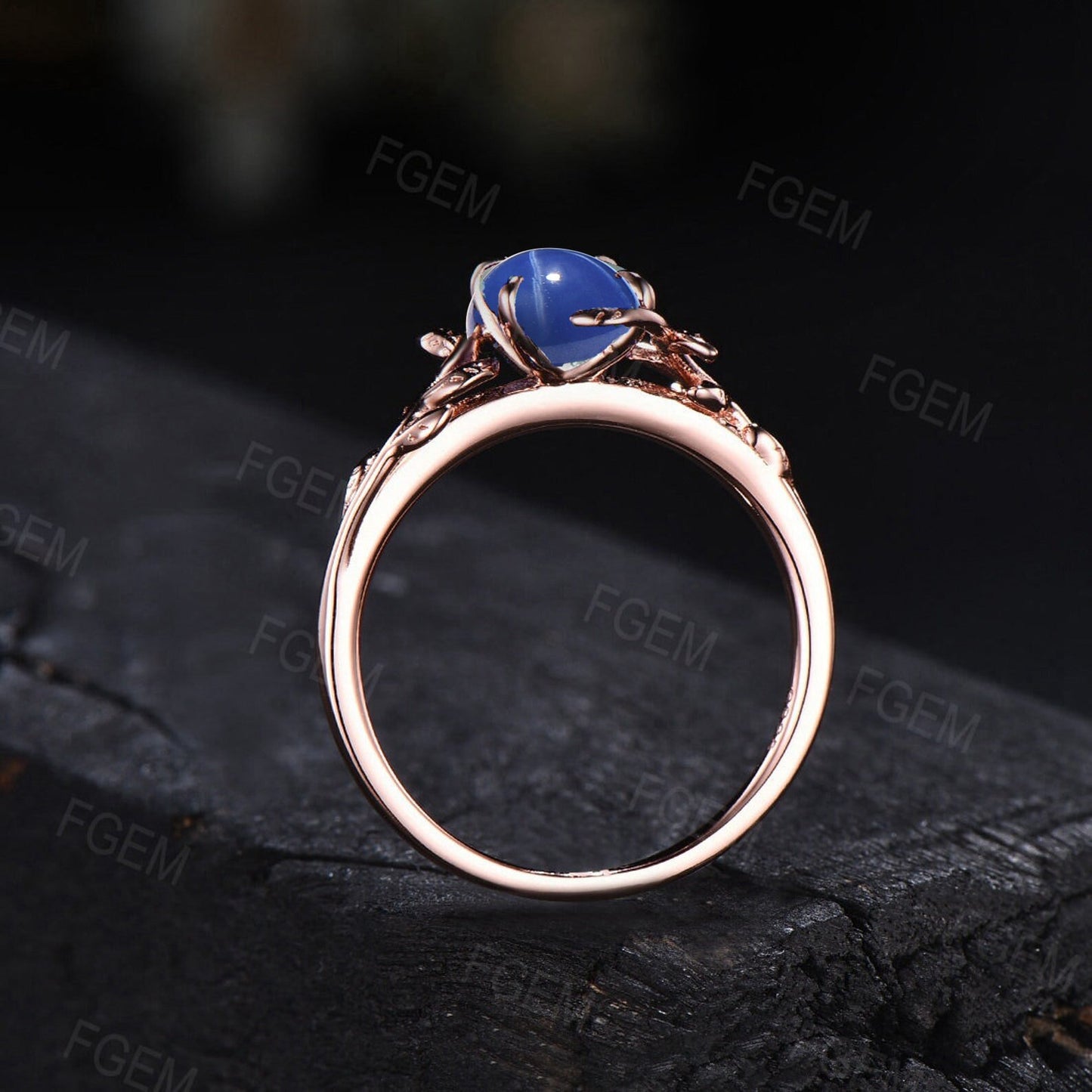 1.5ct Oval Cut Nature Inspired Blue Star Sapphire Engagement Ring Branch Leaf Blue Wedding Ring Unique Handmade Proposal Gifts Platinum Ring