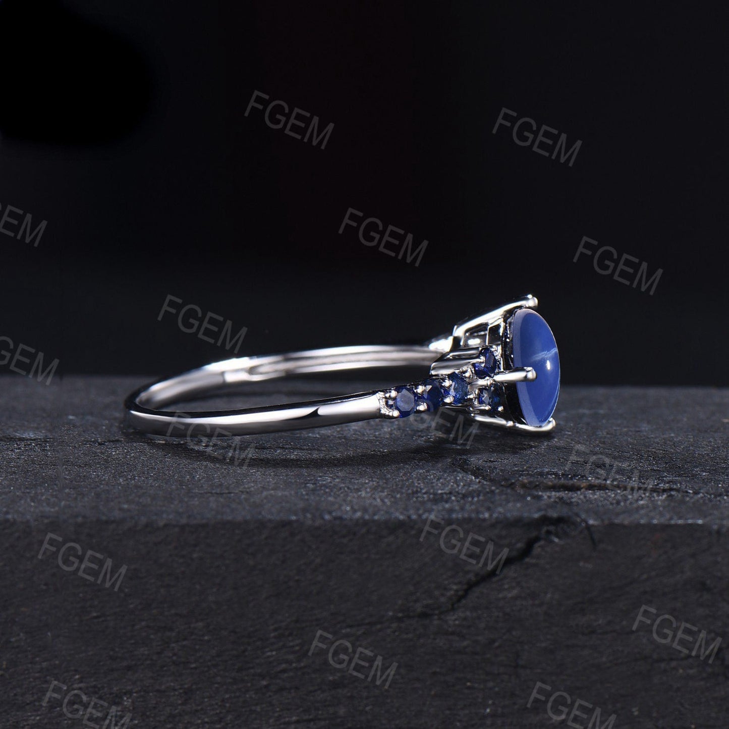 Sterling Silver Blue Star Engagement Ring Vintage 7mm Round Star Sapphire Wedding Ring September Birthstone Cabochon Cluster Promise Rings