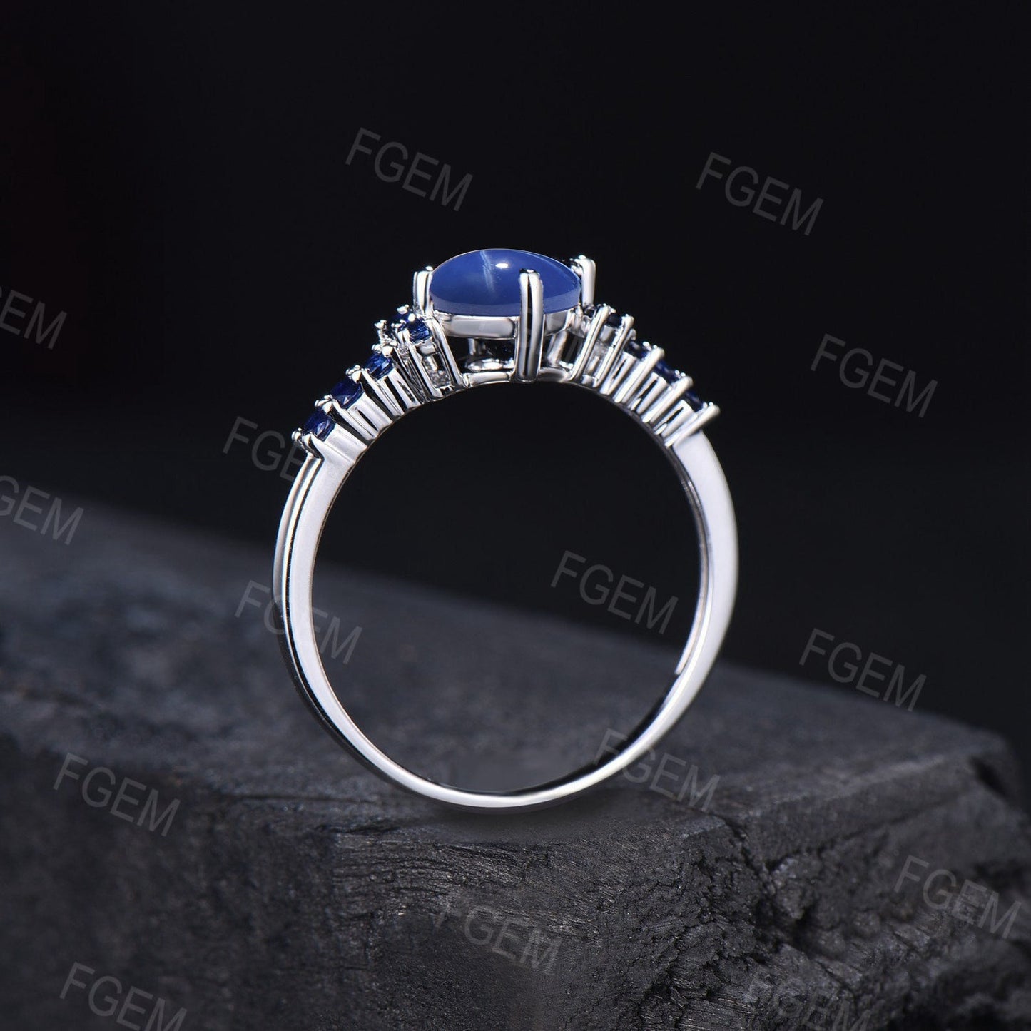 Sterling Silver Blue Star Engagement Ring Vintage 7mm Round Star Sapphire Wedding Ring September Birthstone Cabochon Cluster Promise Rings