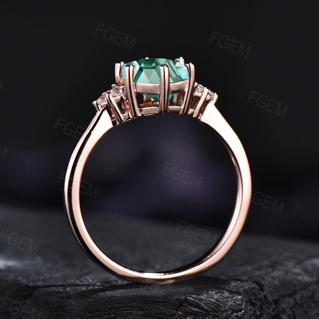 Vintage Light Green Sapphire Ring Sterling Silver 1ct Hexagon Green Blue Montana Teal Sapphire Cluster Engagement Ring Green Wedding Ring