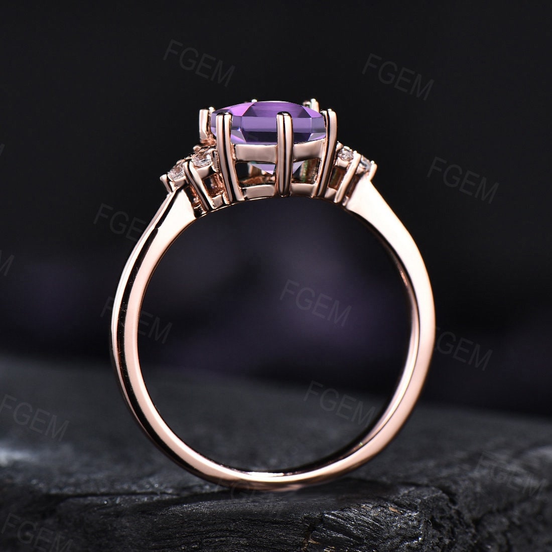 February Birthstone Wedding Ring Purple Crystal Ring 1ct Hexagon Cut Natural Amethyst Engagement Ring Sterling Silver Purple Gemstone Ring
