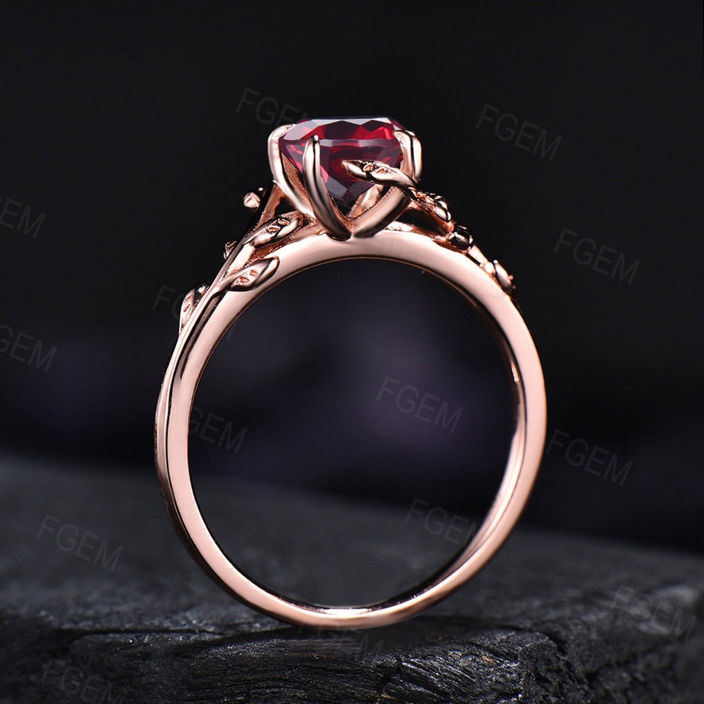 Nature Inspired Red Ruby Gemstone Ring 5mm Round Twig Leaf Ruby Engagement Ring Branch Blue Sapphire Cluster Wedding Ring January Birthstone