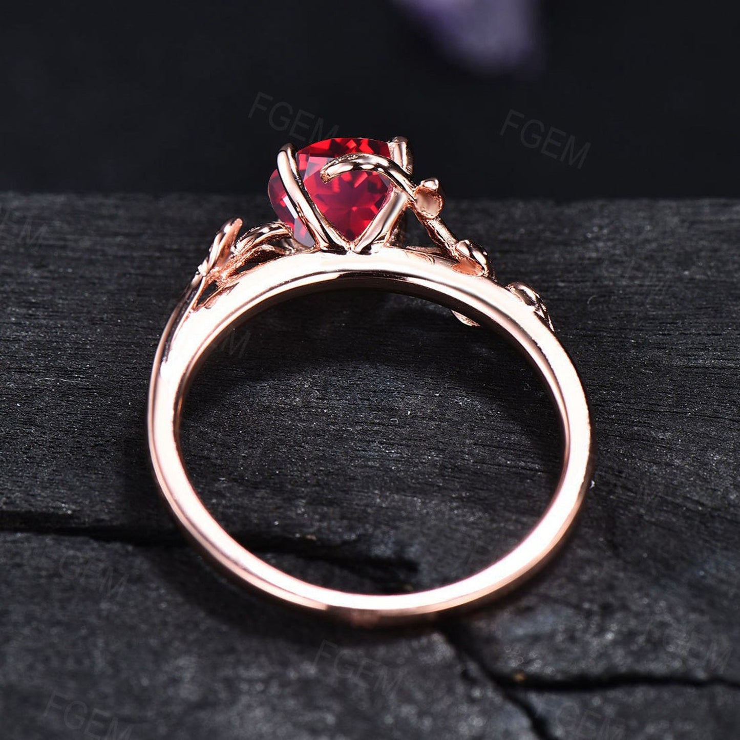1.5ct Nature Inspired Ruby Promise Ring Red Gemstone Jewelry Rose Gold Silver Twig Leaf Ruby Engagement Rings Handmade July Birthstone Gifts
