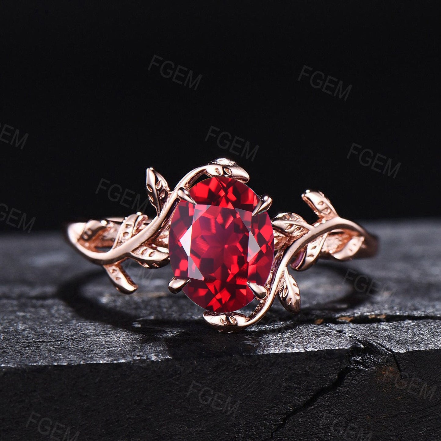 1.5ct Nature Inspired Ruby Promise Ring Red Gemstone Jewelry Rose Gold Silver Twig Leaf Ruby Engagement Rings Handmade July Birthstone Gifts