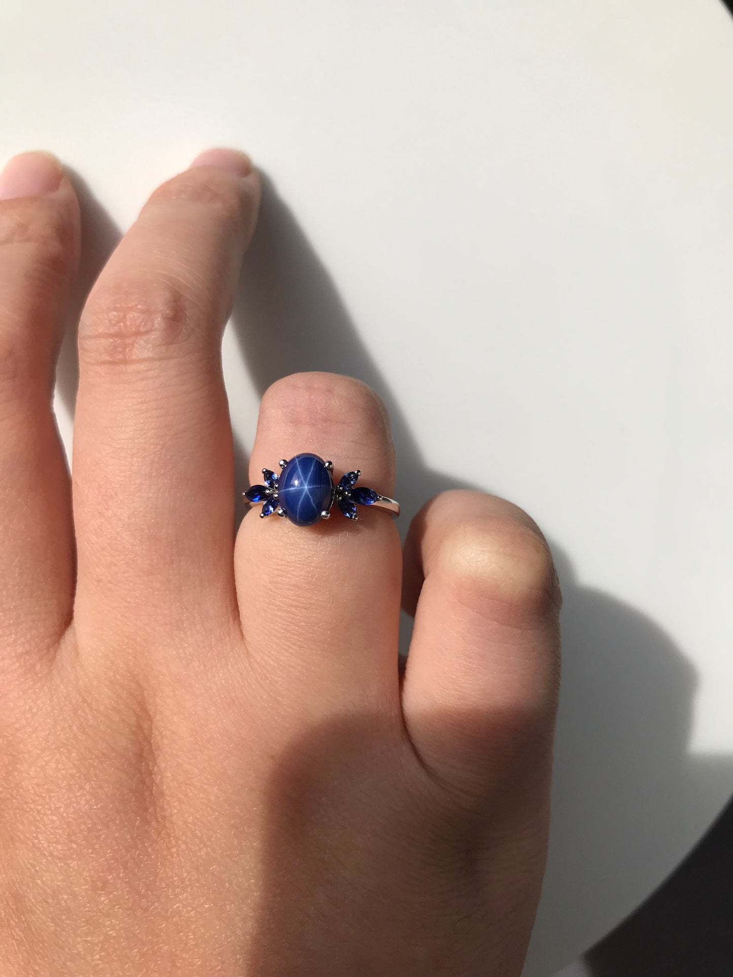 1.5ct Oval Cut Starry Sky Blue Star Sapphire Engagement Ring Blue Sapphire Cluster Wedding Ring Unique Handmade Proposal Gifts Platinum Ring
