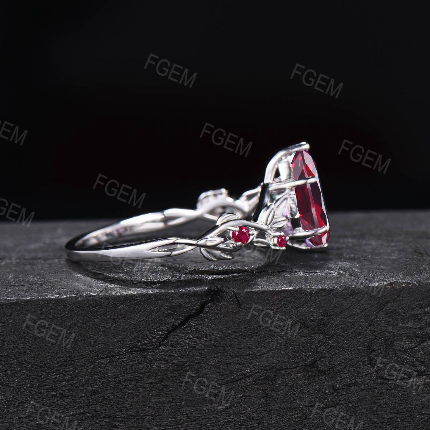 Nature Inspired Natural Garnet Ring 14K Rose Gold Kite Twist Leaf Garnet Engagement Ring Red Gemstone Jewelry January Birthstone Wedding Set