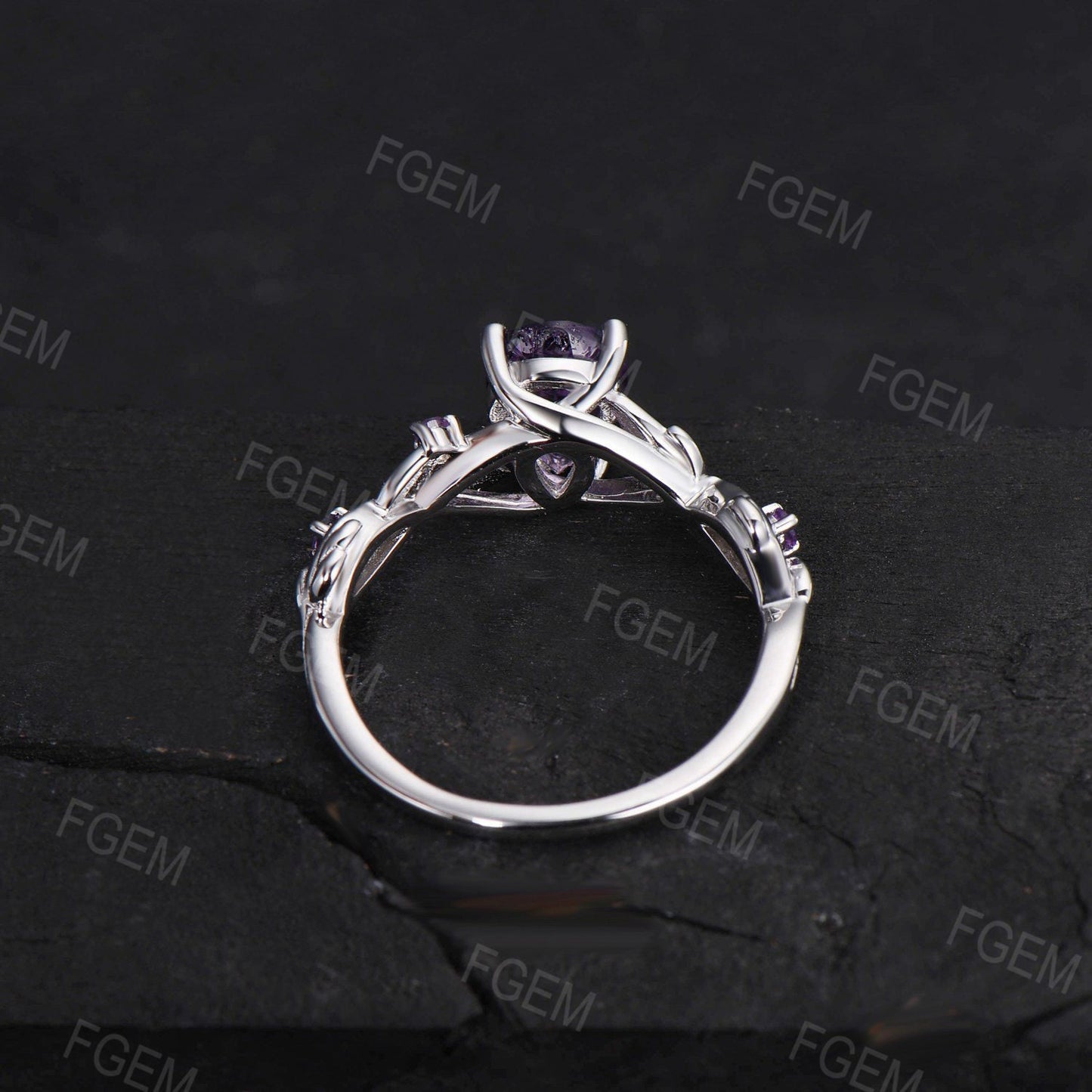 Amethyst Engagement Rings 1.25ct Pear Nature Inspired Twig Leaf Purple Crystal Bridal Ring Twisted Band February Birthstone Jewelry Gifts