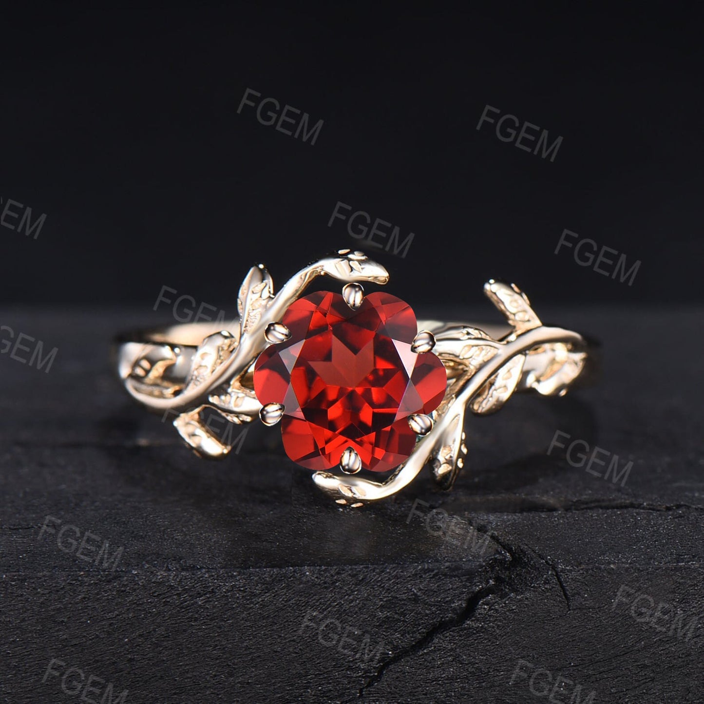 Rose Shaped Natural Garnet Jewelry Rose Gold Nature Inspired Twig Leaf Garnet Engagement Ring January Birthstone Unique Valentine's Day Gift