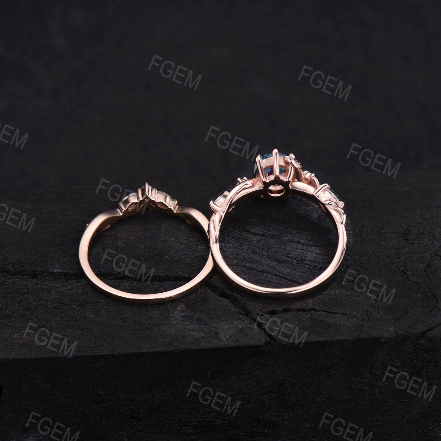 Nature Inspired 1.5ct Oval Starry Sky Blue Star Sapphire Engagement Ring Cluster Moonstone Wedding Ring Twist Twig Leaf Branch Bridal Set