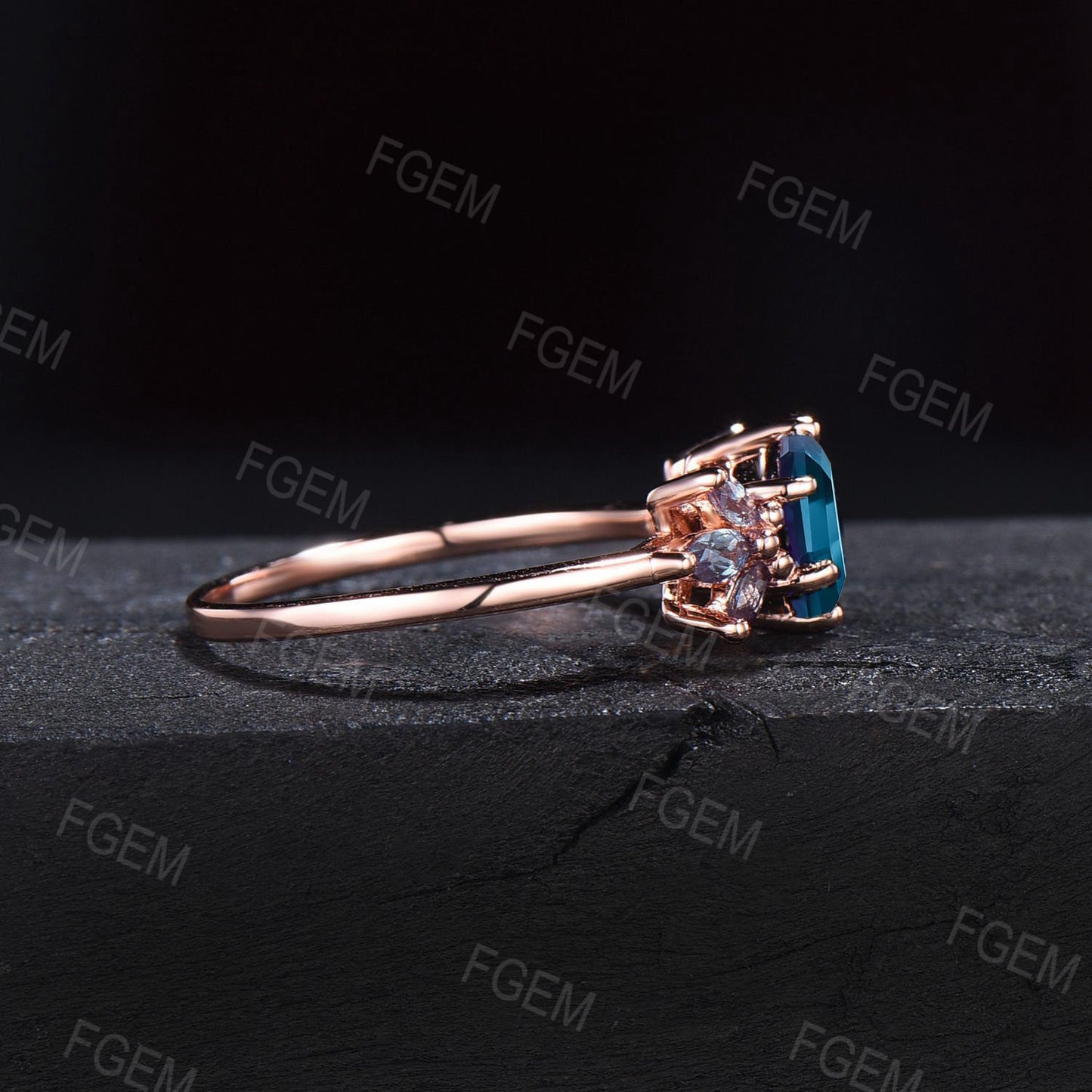 1ct Hexagon Cut Color-Change Alexandrite Ring Marquise Cut Alexandrite Cluster Ring June Birthstone Wedding Ring Unique Birthday Gift Women