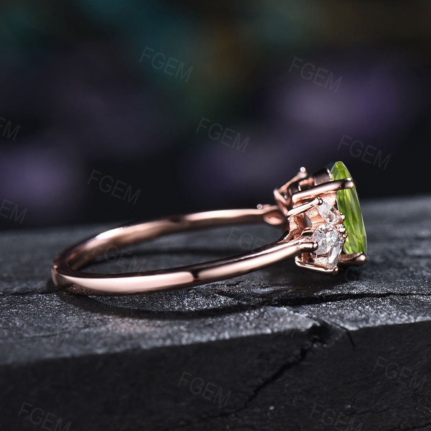 Sterling Silver Natural Peridot Cluster Promise Ring Green Gemstone Jewelry August Birthstone Wedding Ring Anniversary/Birthday Gift Women