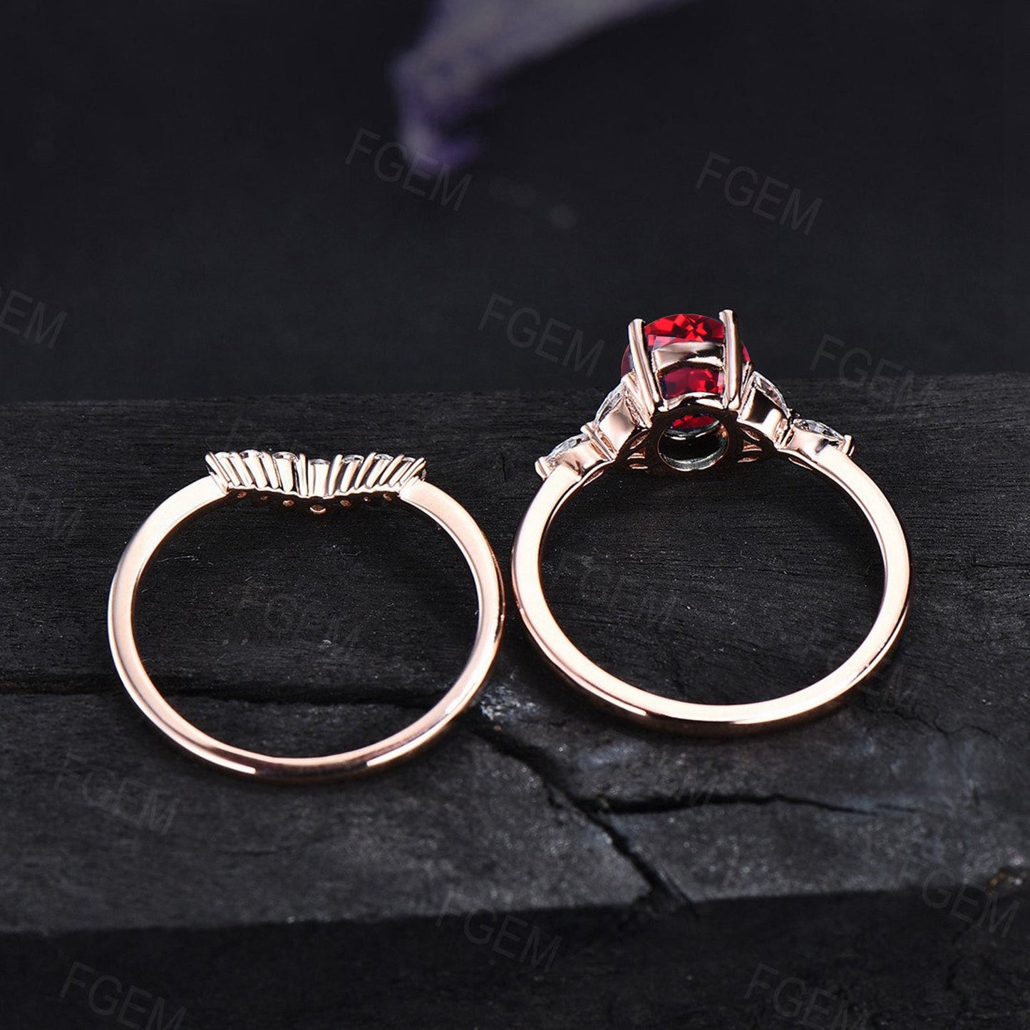 Sterling Silver Red Gemstone Jewelry 1.5ct Oval Red Ruby Engagement Ring Set Vintage Unique Anniversary/Birthday Gift July Birthstone Rings
