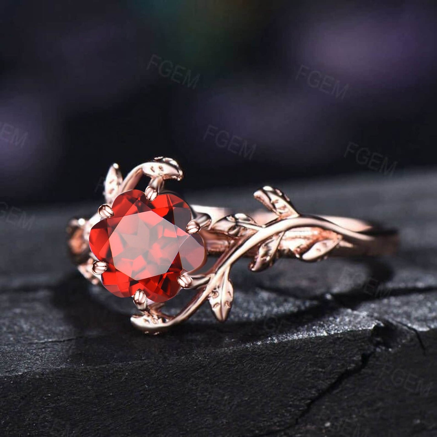 Rose Shaped Natural Garnet Jewelry Rose Gold Nature Inspired Twig Leaf Garnet Engagement Ring January Birthstone Unique Valentine's Day Gift
