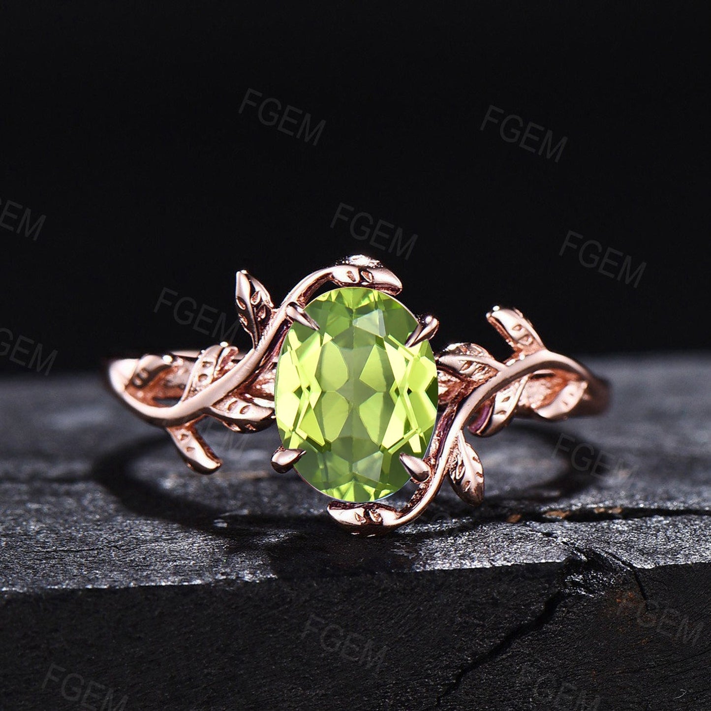 1ct Round Natural Green Peridot Ring Green Gemstone Jewelry Dainty Nature Inspired Branch Peridot Ring August Birthstone Ring Birthday Gifts