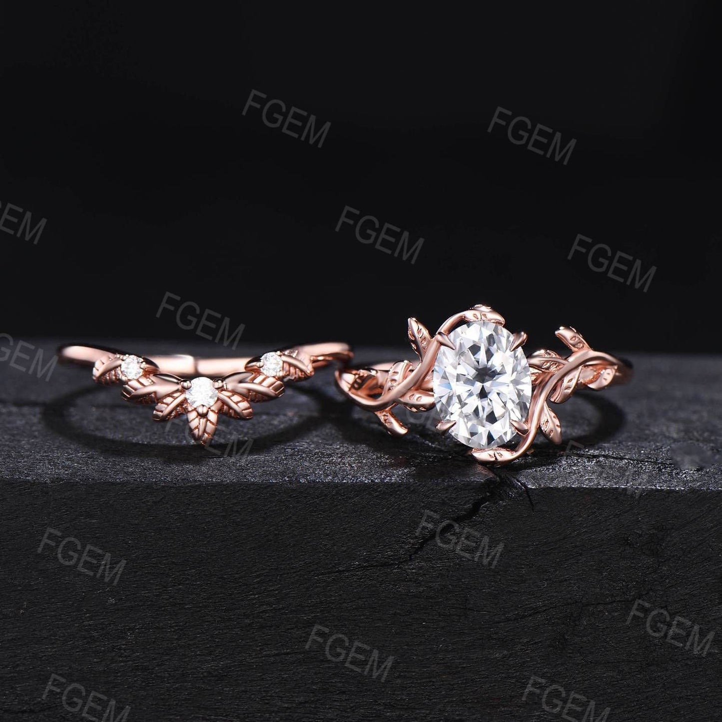 1.5ct Leaf Vine Oval Cut Moissanite Engagement Ring Nature Inspired Moissanite Diamond Wedding Ring Set Twig Branch Moissanite Bridal Sets