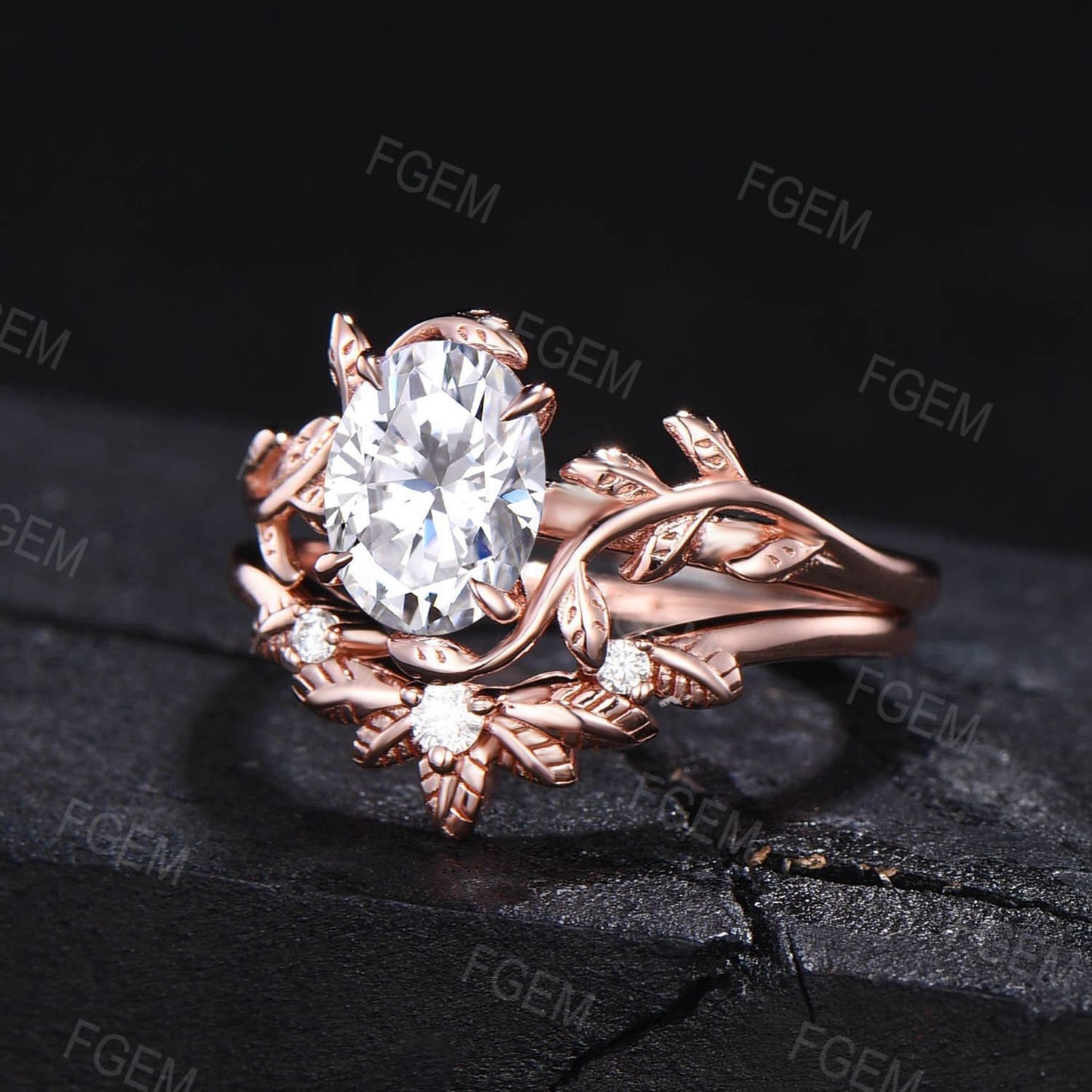 1.5ct Leaf Vine Oval Cut Moissanite Engagement Ring Nature Inspired Moissanite Diamond Wedding Ring Set Twig Branch Moissanite Bridal Sets