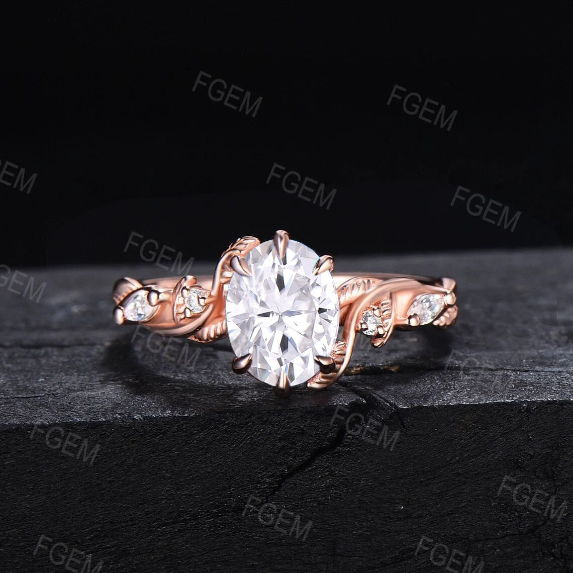 1.5ct Twist Vine Oval Cut Moissanite Engagement Ring Nature Inspired Moissanite Diamond Wedding Ring Set Leaf Branch Moissanite Bridal Set