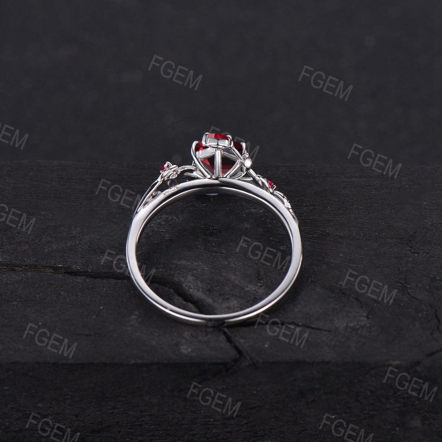 Branch Design Ruby Gemstone Jewelry 10K Rose Gold Nature Inspired Leaf Ruby Engagement Rings Anniversary Ring For Women July Birthstone Gift