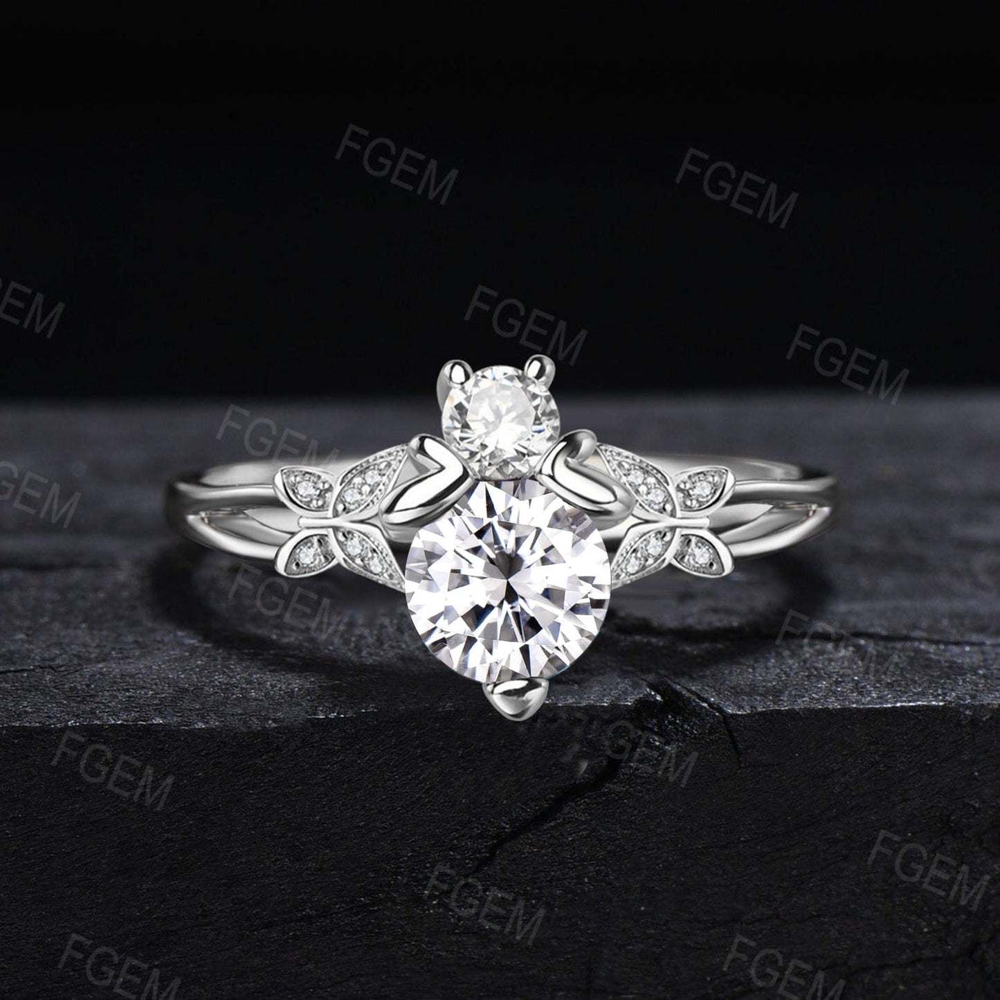 Round Cut Moissanite Bee Engagement Ring Cute Honey Bee Nature Wedding Ring 10K Rose Gold Split Shank Band Handmade Butterfly Diamond Ring