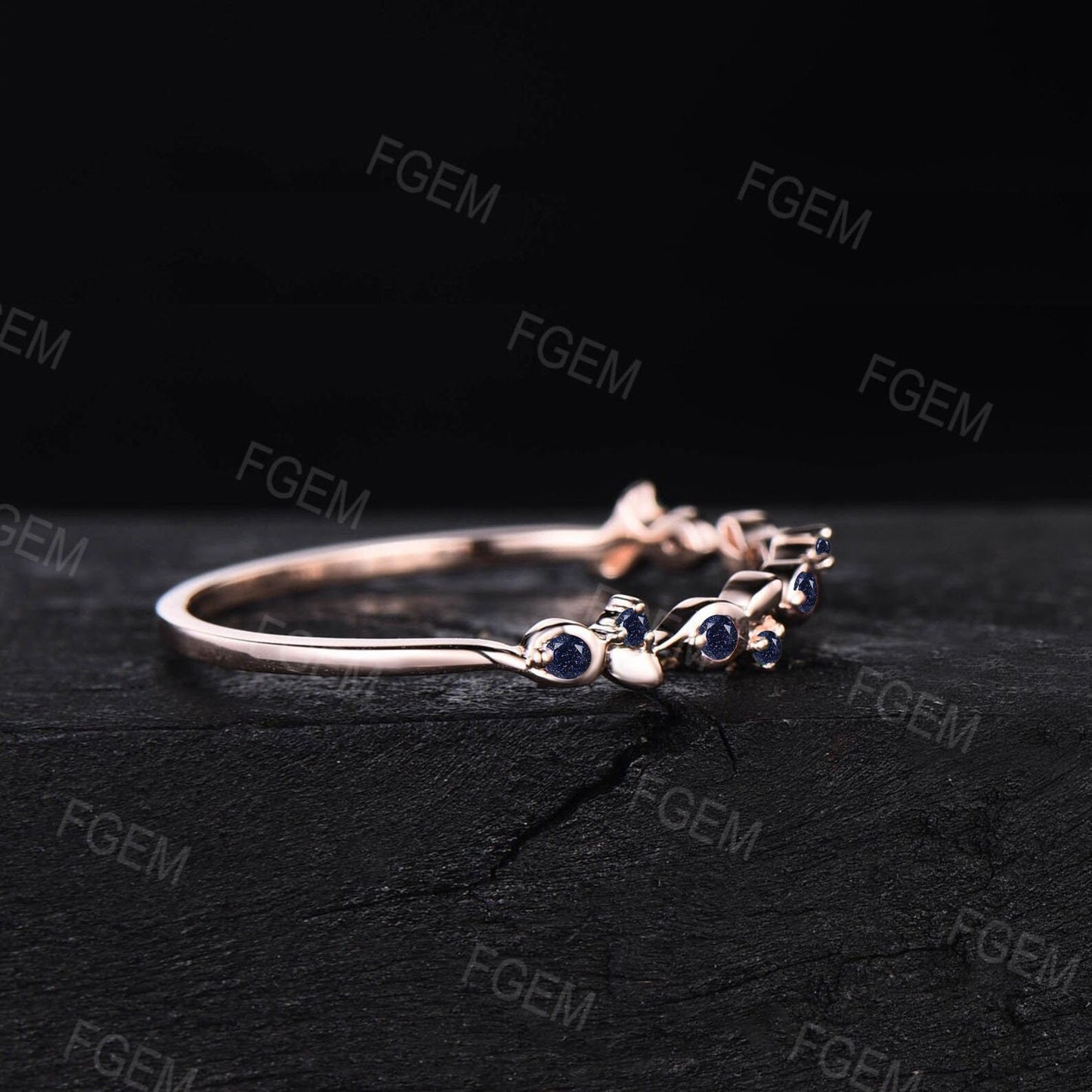 Round Galaxy Blue Sandstone Ring Minimalist Twig Vine Wedding Band Ring Dainty Nature Inspired Branch Matching Stacking Band Birthday Gifts