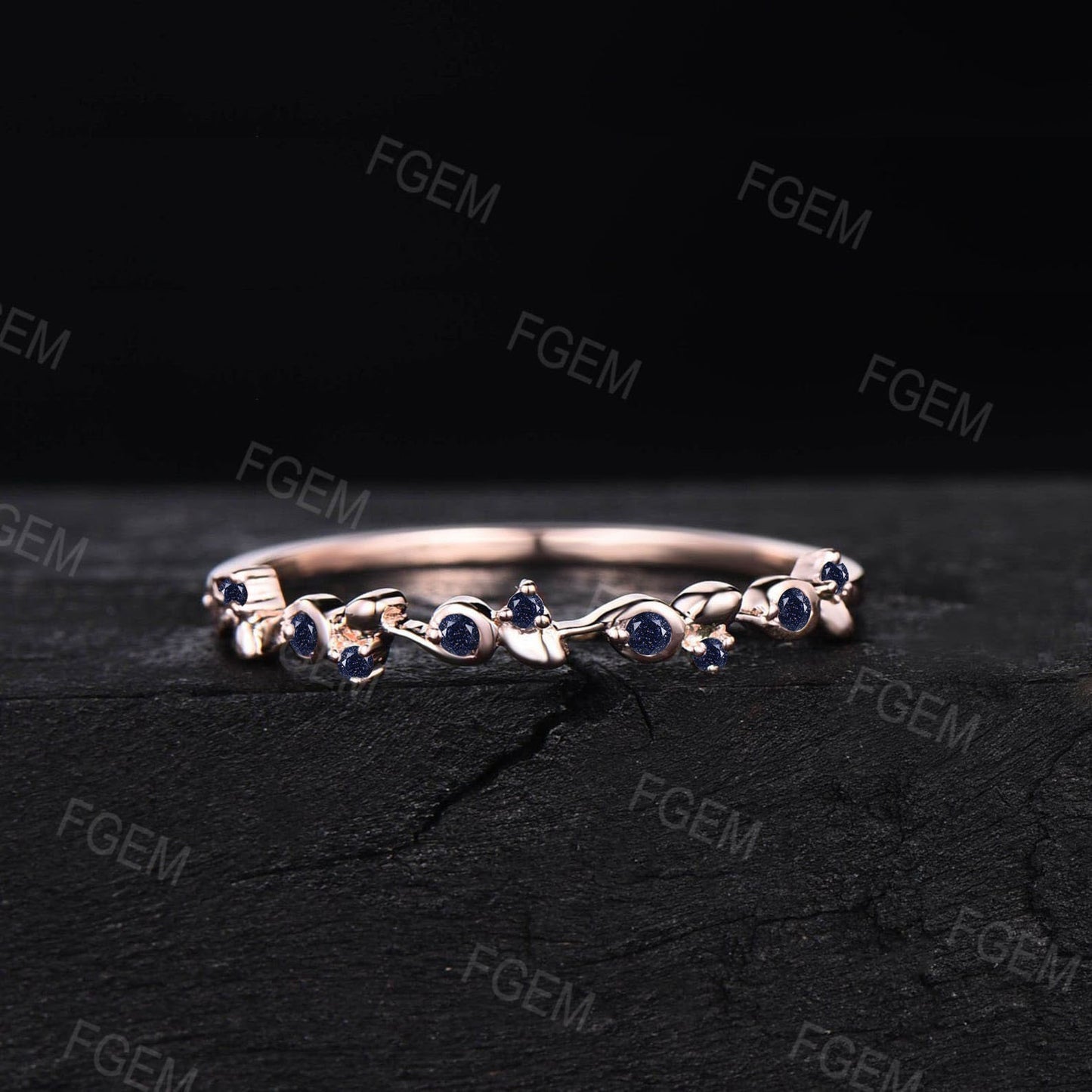 Round Galaxy Blue Sandstone Ring Minimalist Twig Vine Wedding Band Ring Dainty Nature Inspired Branch Matching Stacking Band Birthday Gifts